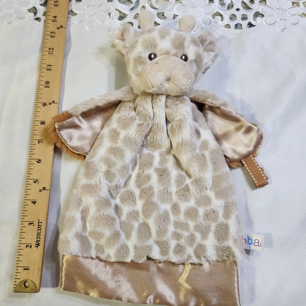 Ebba Aurora Giraffe Lovey Security Blanket Tan White Spotted Satin Trim Plush
